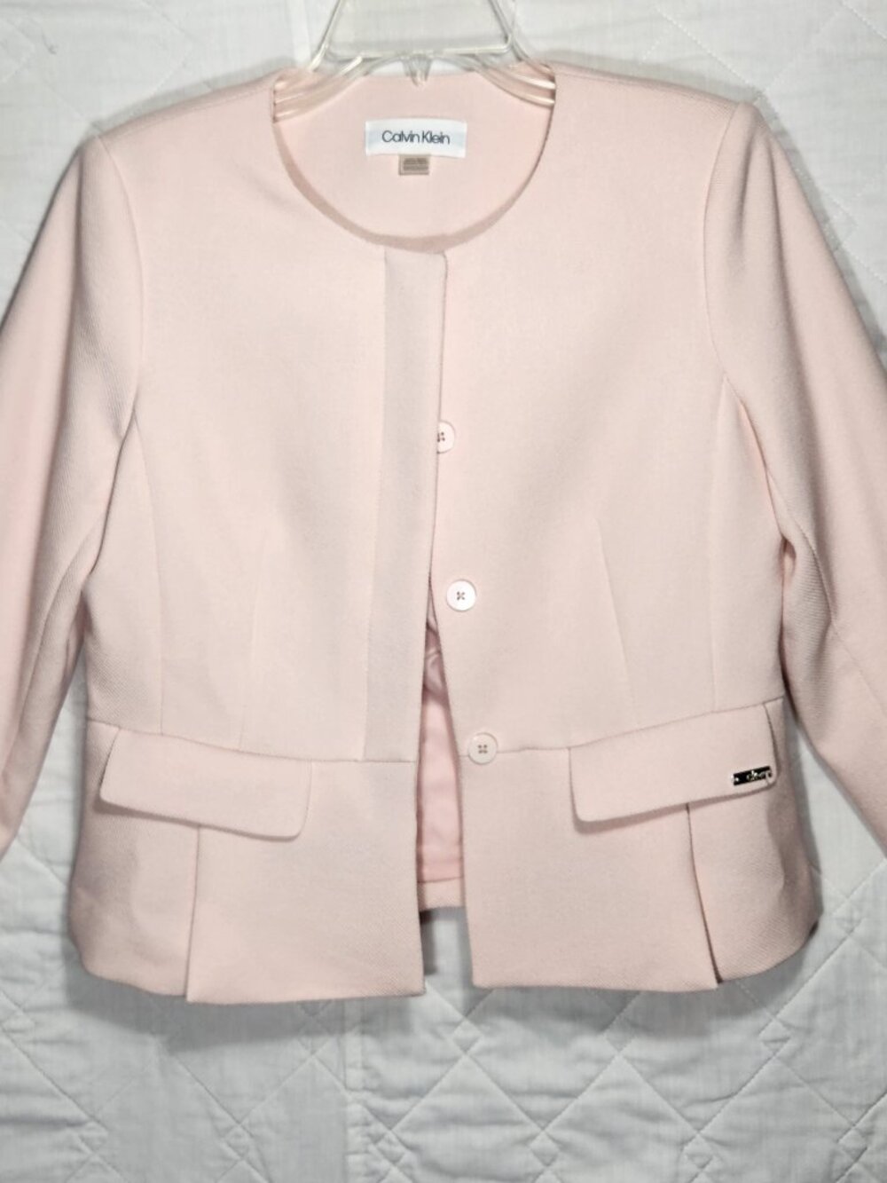 Calvin Klein Women's Pink Twill Collarless Peplum Jacket Size 10P